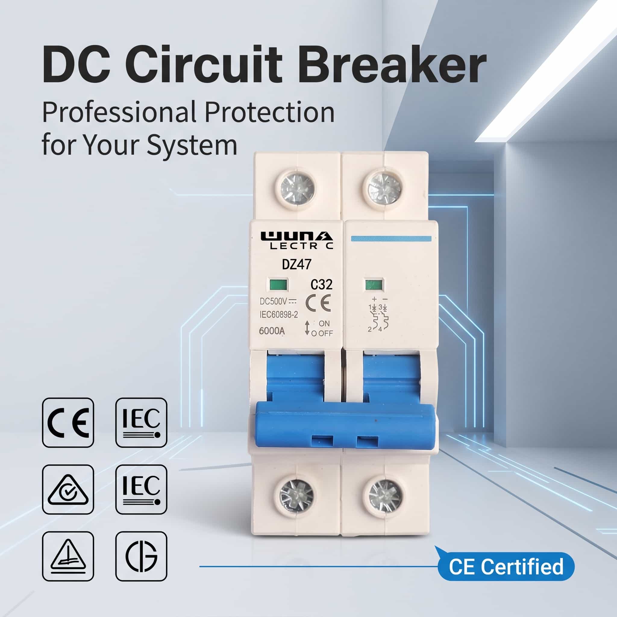 2-polet DC-miniatureafbryder DZ47 C32 500V